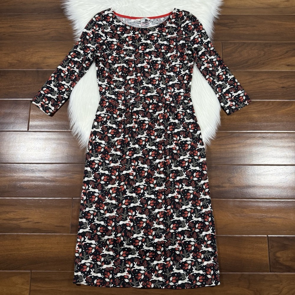 Boden Women's Size US 4 /‎ UK 8 Long Rabbit Hare Print Penny Jersey Dress